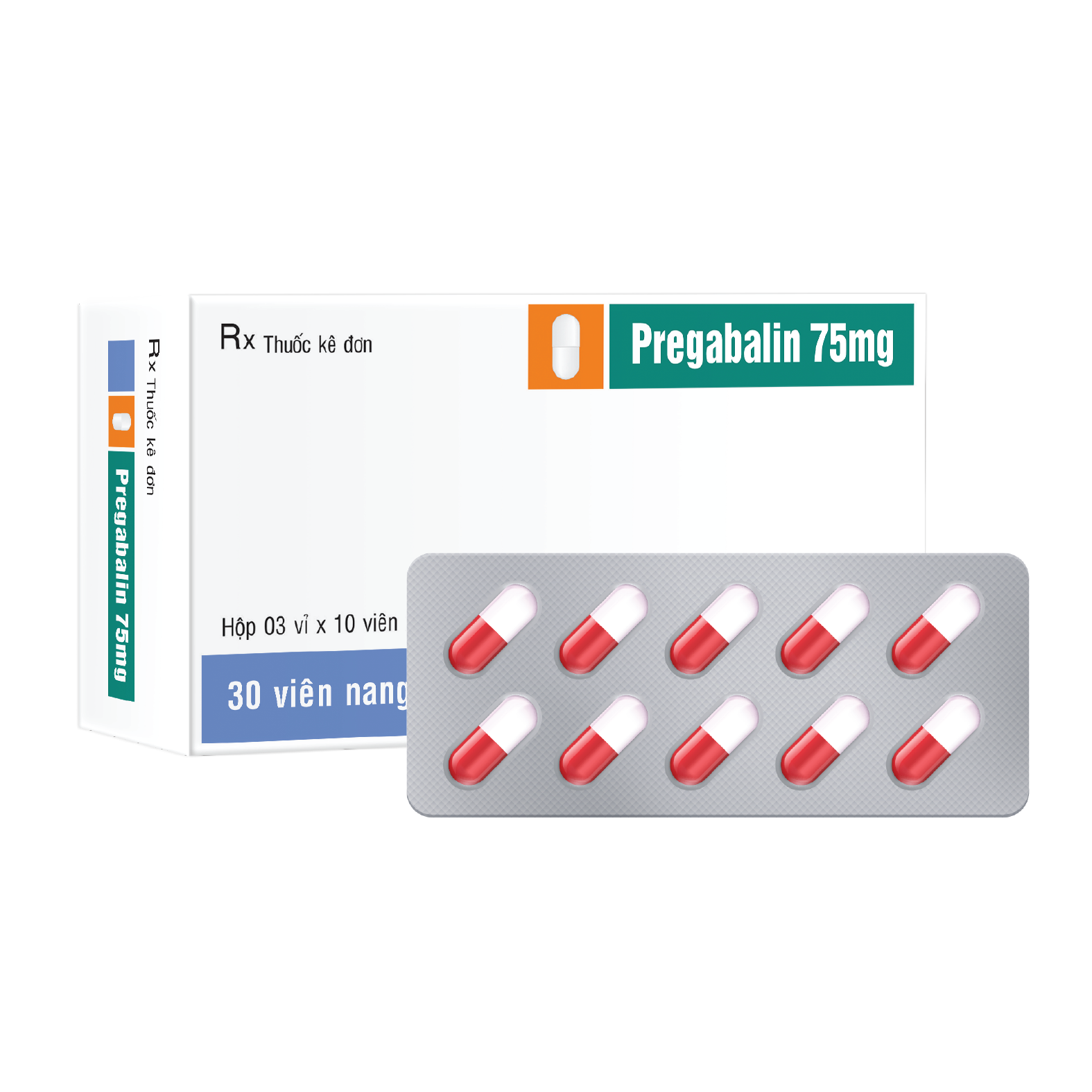 Viên nang cứng Pregabalin 75mg V/10, H30